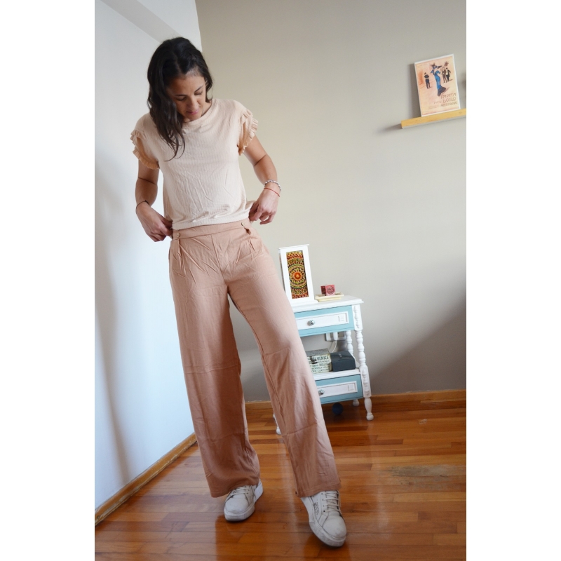 PANTALON PALAZZO LINO  CON BOTONES