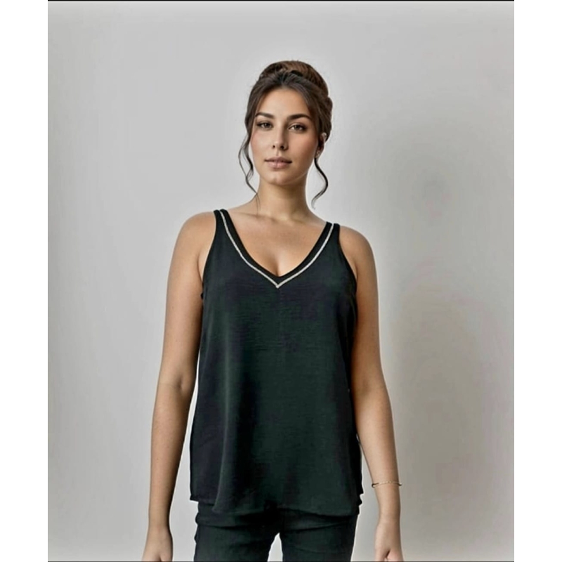 MUSCULOSA CREPE CON TIRA DE BRILLO T. M AL XXL