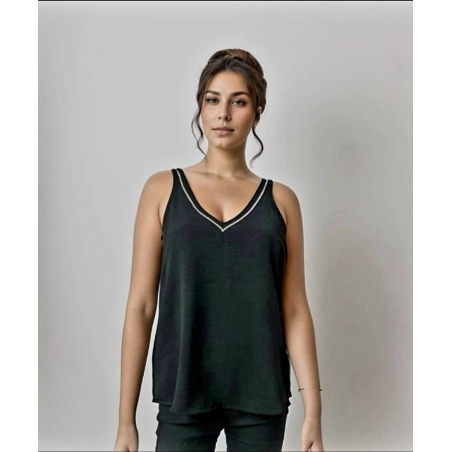 MUSCULOSA CREPE CON TIRA DE BRILLO T. M AL XXL